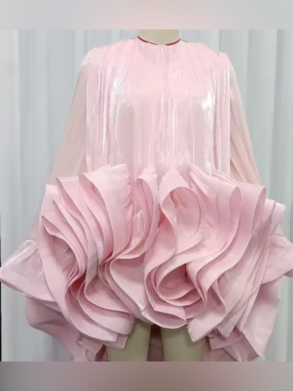 NEW $475 Sculptural Couture Pink Ruffle Mini Dress - Picture 6 of 10